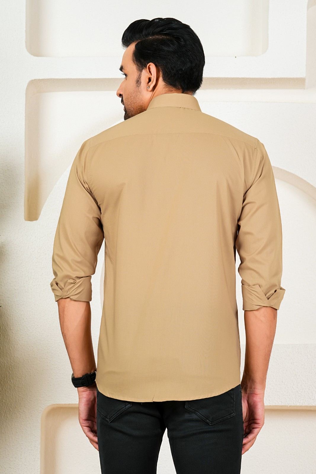 Men's Solid Beige Full Sleeve Shirt