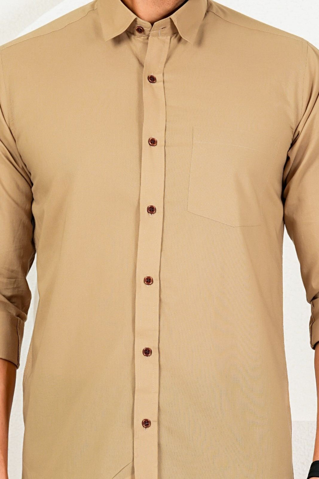 Men's Solid Beige Full Sleeve Shirt