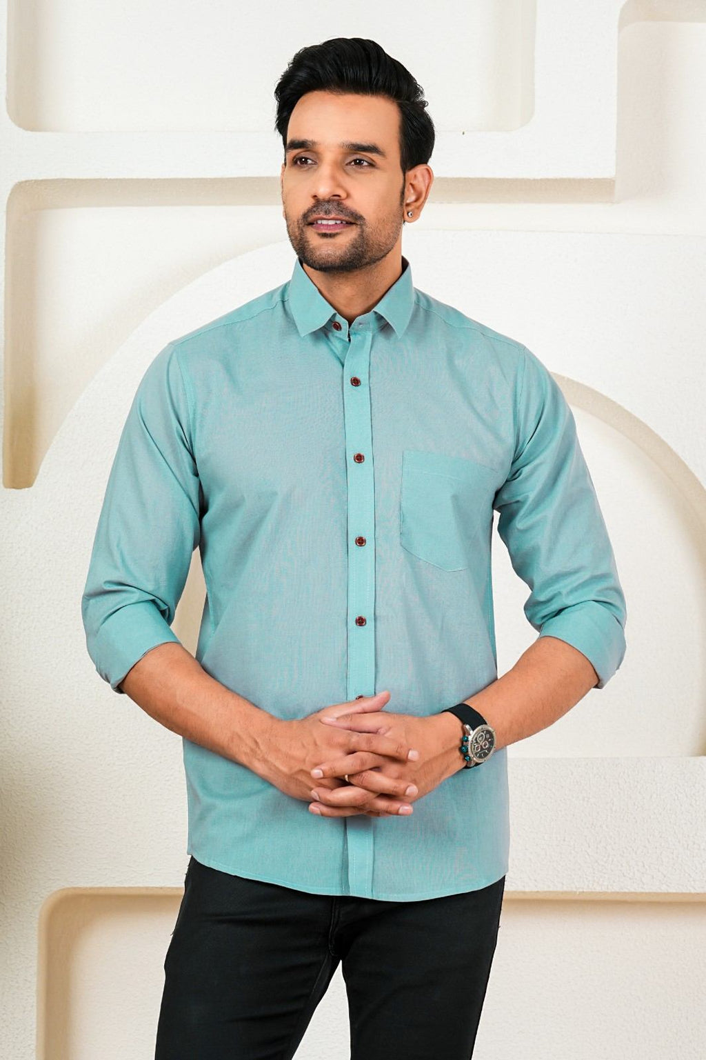 Men's Solid Sky Blue Full Sleeve Shirt