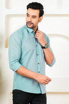 Men's Solid Sky Blue Full Sleeve Shirt