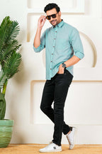 Men's Solid Sky Blue Full Sleeve Shirt