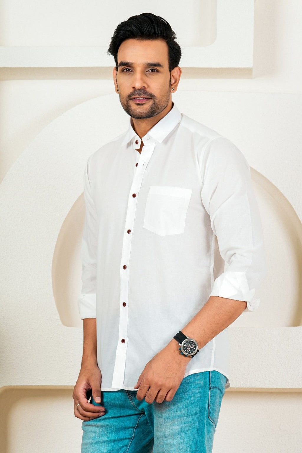 Men's Classic White Full Sleeve Casual Shirt