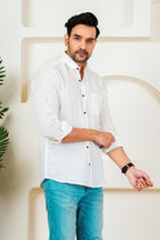 Men's Classic White Full Sleeve Casual Shirt