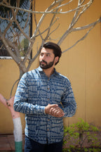 VJR Blue Symmetric Block Full Sleeves Shirt