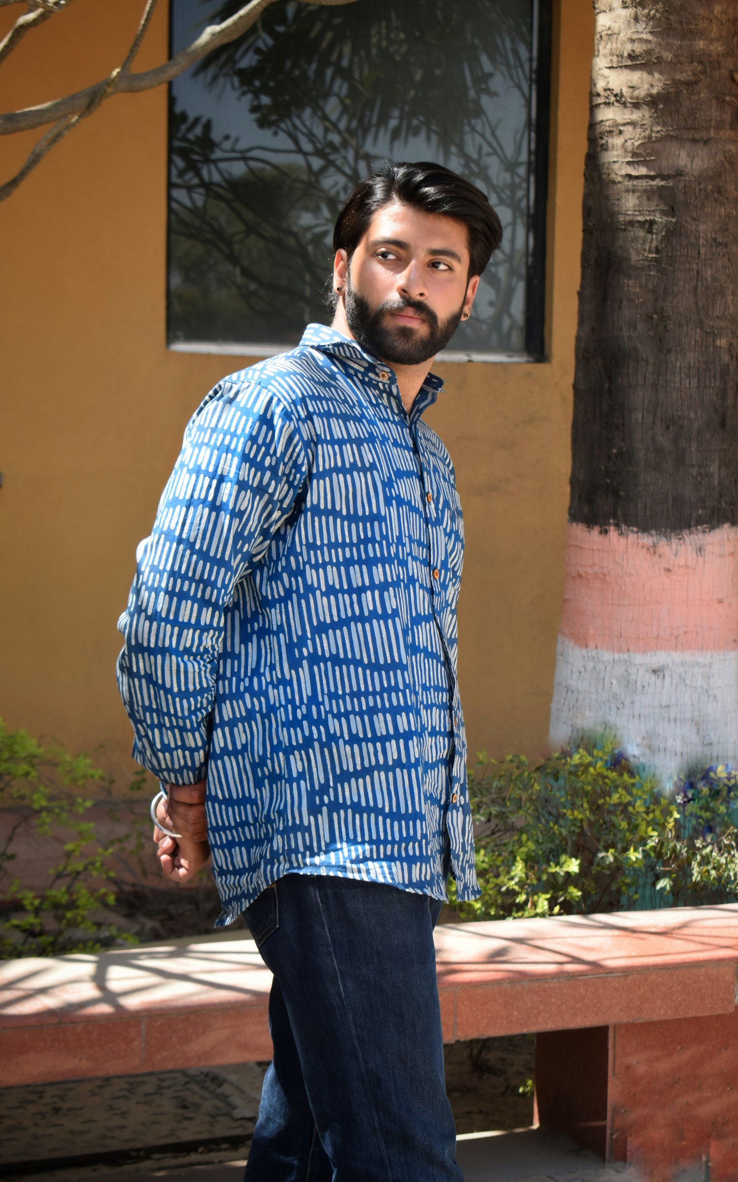 VJR Blue Symmetric Block Full Sleeves Shirt