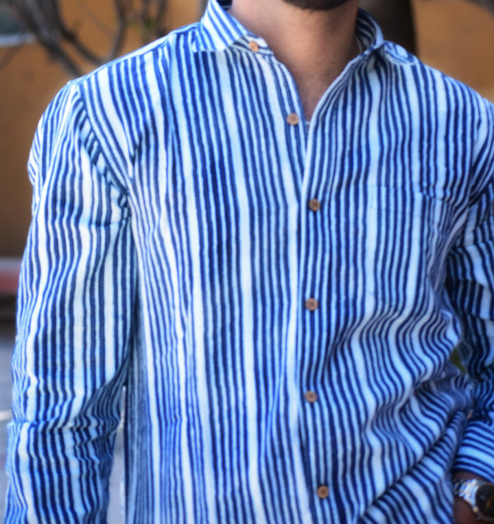 VJR Blue Stripe Katha Full Sleeves Shirt