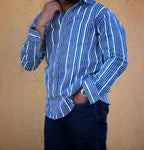 VJR Blue Stripe Katha Full Sleeves Shirt