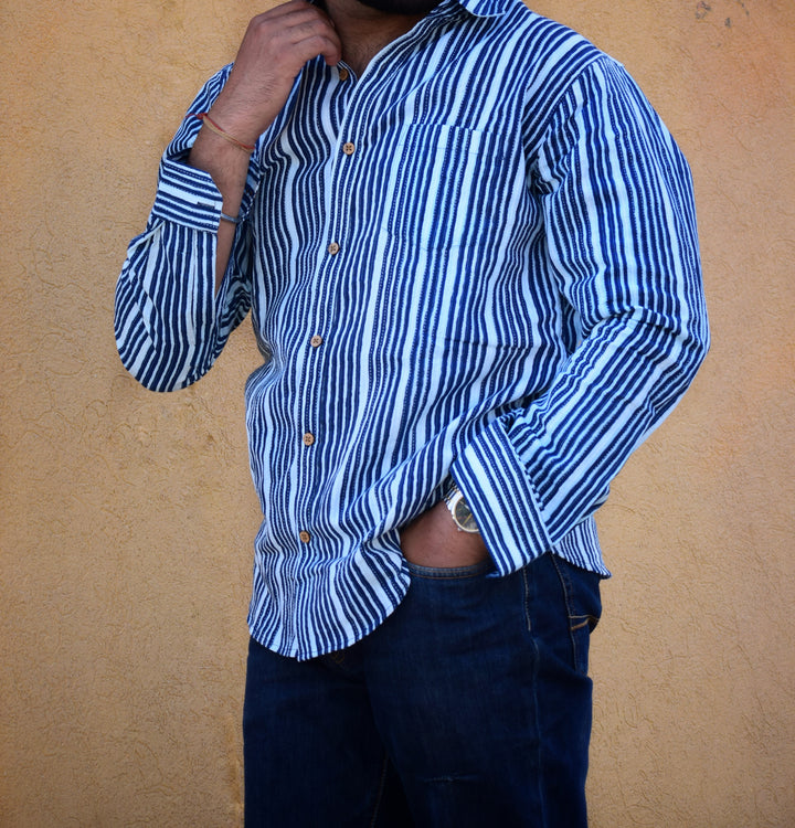VJR Blue Stripe Katha Full Sleeves Shirt
