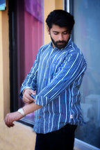 VJR Blue Stripe Katha Full Sleeves Shirt