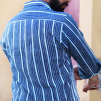 VJR Blue Stripe Katha Full Sleeves Shirt