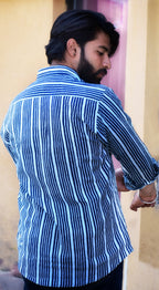 VJR Blue Stripe Katha Full Sleeves Shirt