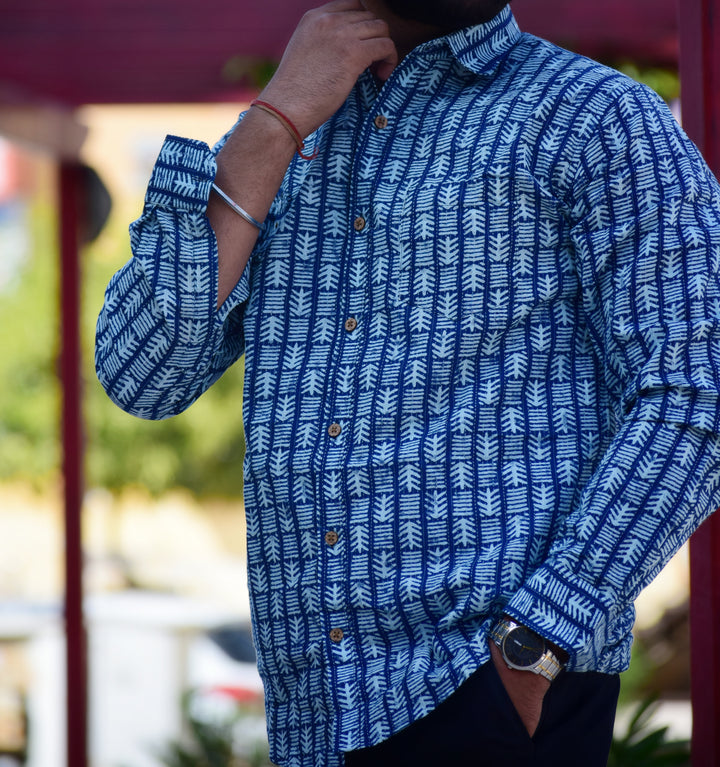 VJR Katha Nautical Chevron Patterned Full Sleeves Shirt