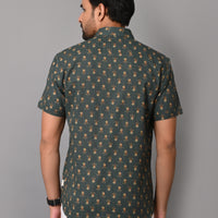 VJR Premium Katha Dark Green Base Floral Half Sleeves