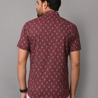 VJR Premium Katha Maroon Base Floral Half Sleeves