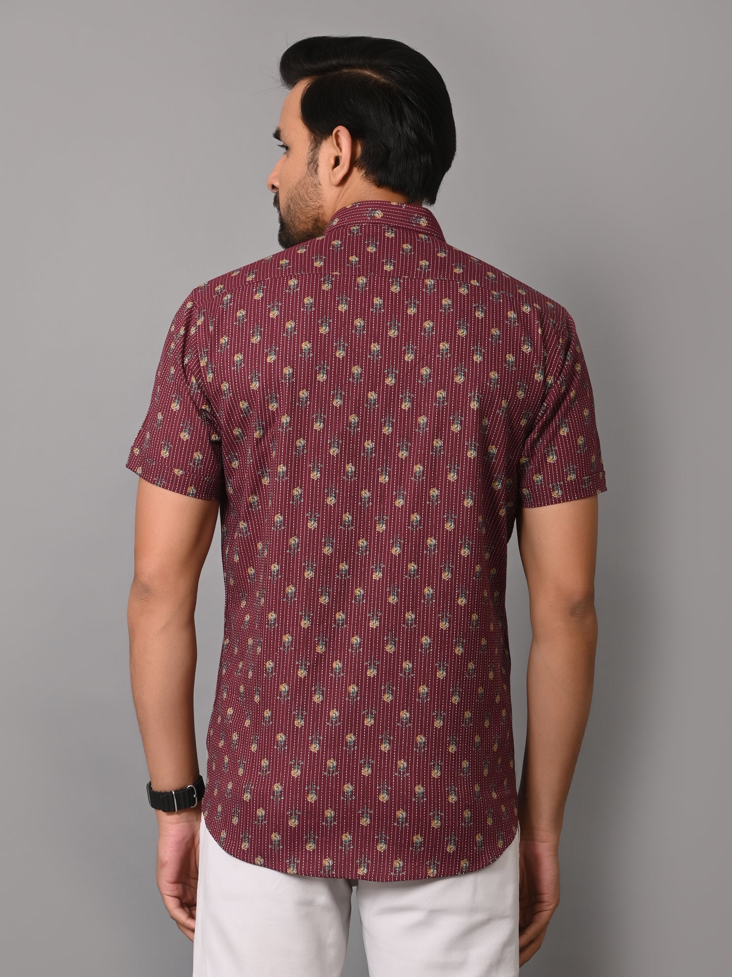 VJR Premium Katha Maroon Base Floral Half Sleeves