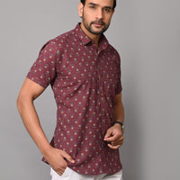 VJR Premium Katha Maroon Base Floral Half Sleeves