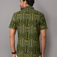 VJR Premium Green Stripe Geometrical Print Half Sleeves