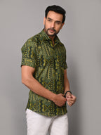 VJR Premium Green Stripe Geometrical Print Half Sleeves