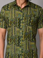 VJR Premium Green Stripe Geometrical Print Half Sleeves