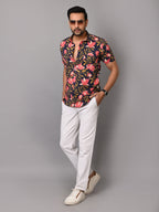 VJR Premium Pink Flower on Dark Blue Base Half Sleeves