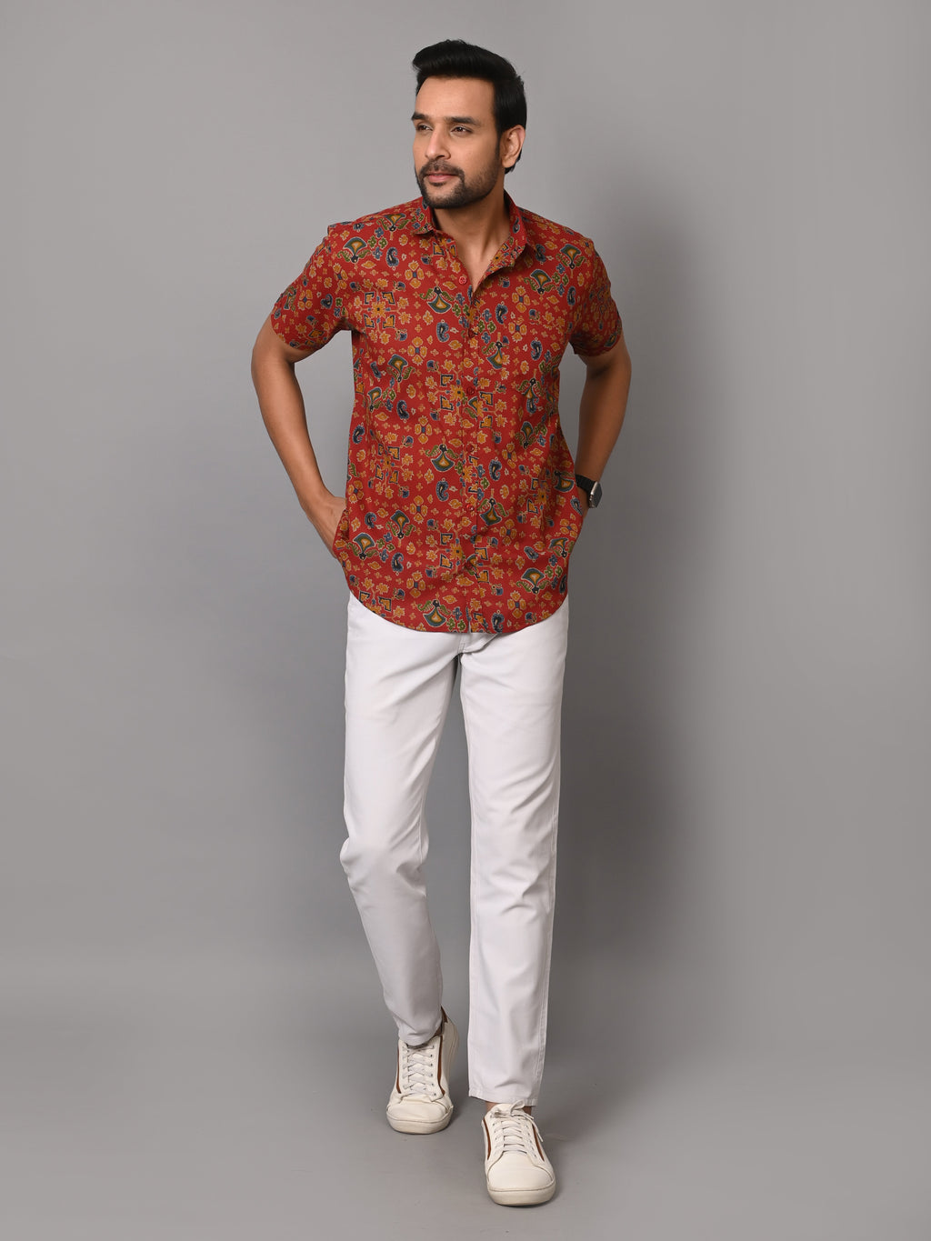 VJR Red Block Print Premium Half Sleeves
