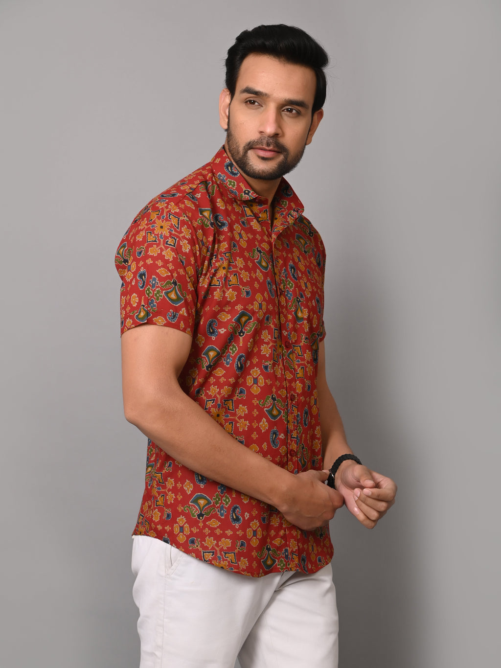 VJR Red Block Print Premium Half Sleeves
