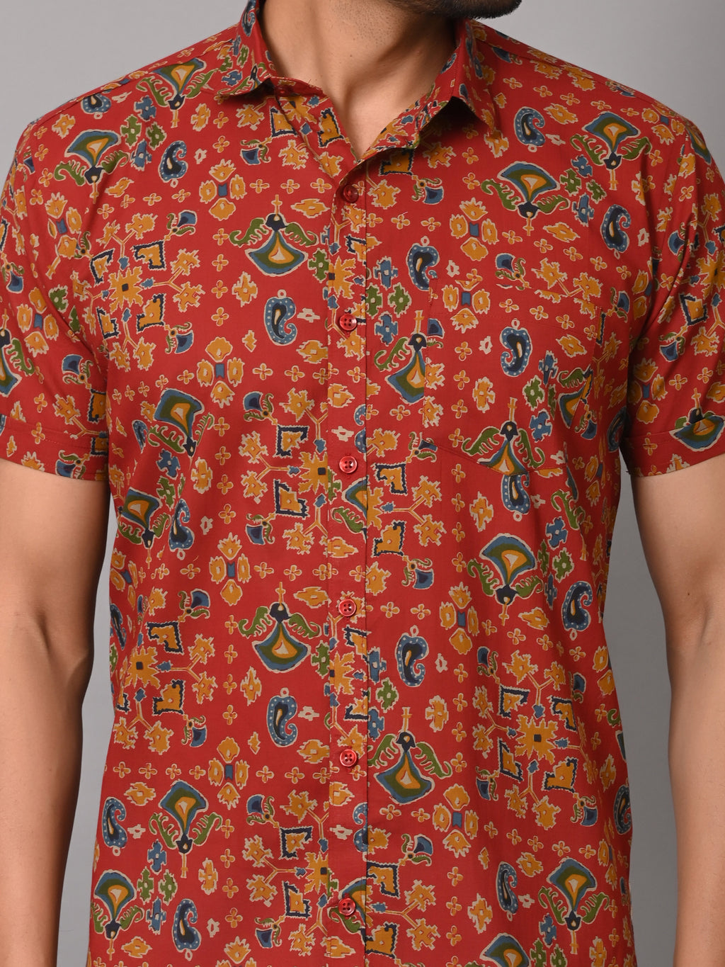 VJR Red Block Print Premium Half Sleeves