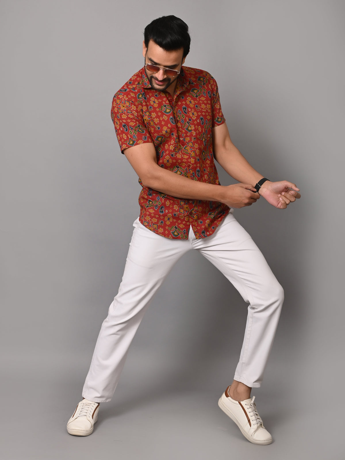 VJR Red Block Print Premium Half Sleeves