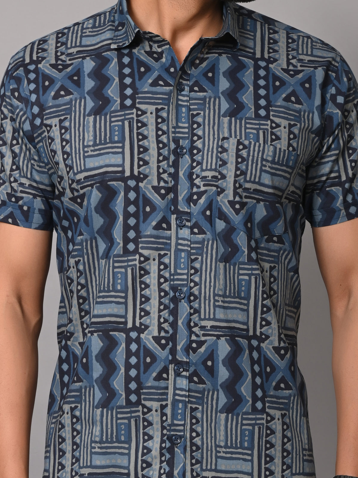 VJR Blue Stripe Geometrical Premium Half Sleeves