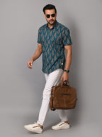 VJR Pine Green Block Print Premium Half Sleeves