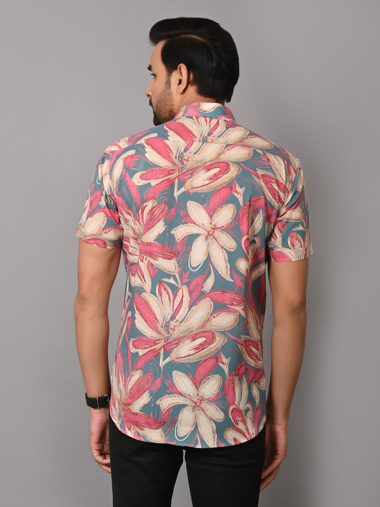 VJR Floral Pattern on Teal Base Premium Half Sleeves
