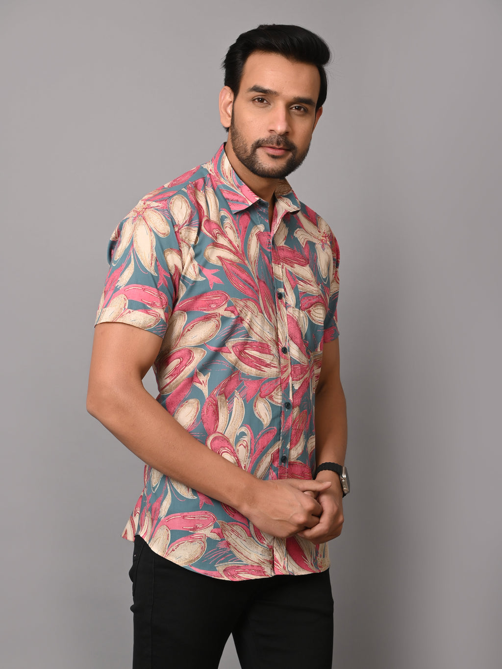 VJR Floral Pattern on Teal Base Premium Half Sleeves