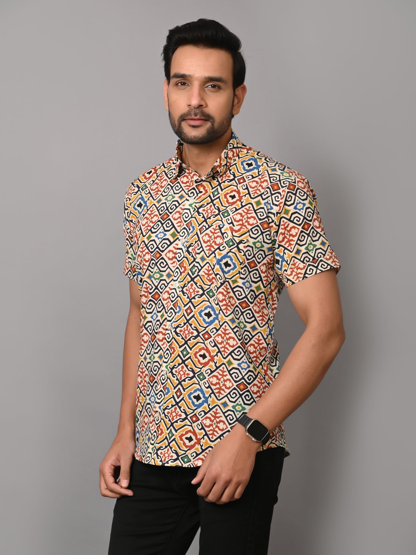 VJR Premium Multi Stripe Block Print Half Sleeves