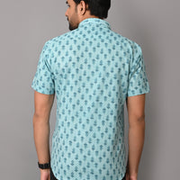 VJR Katha Floral Sky Blue Premium Half Sleeves