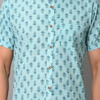 VJR Katha Floral Sky Blue Premium Half Sleeves