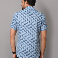 Floral Mark On Sky Base Premium Katha Shirt