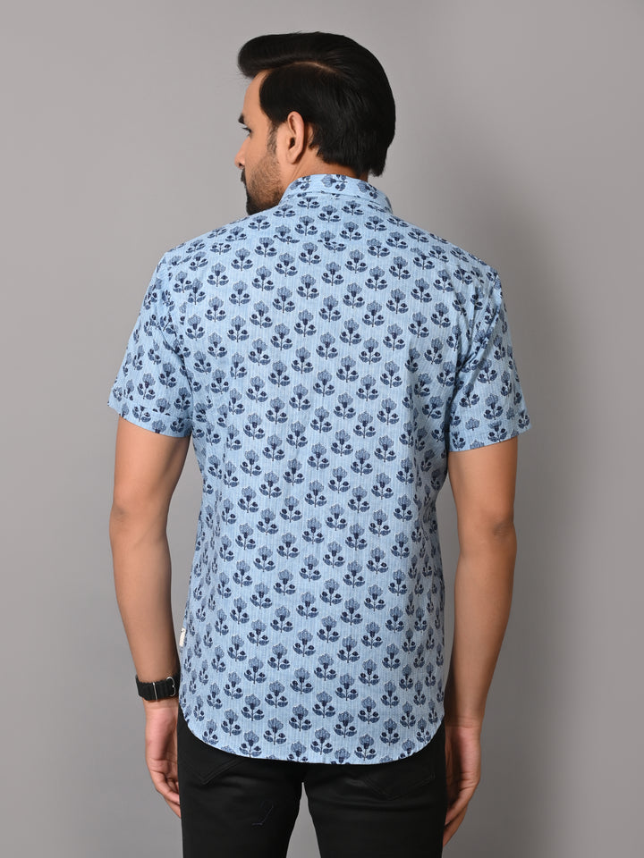Floral Mark On Sky Base Premium Katha Shirt
