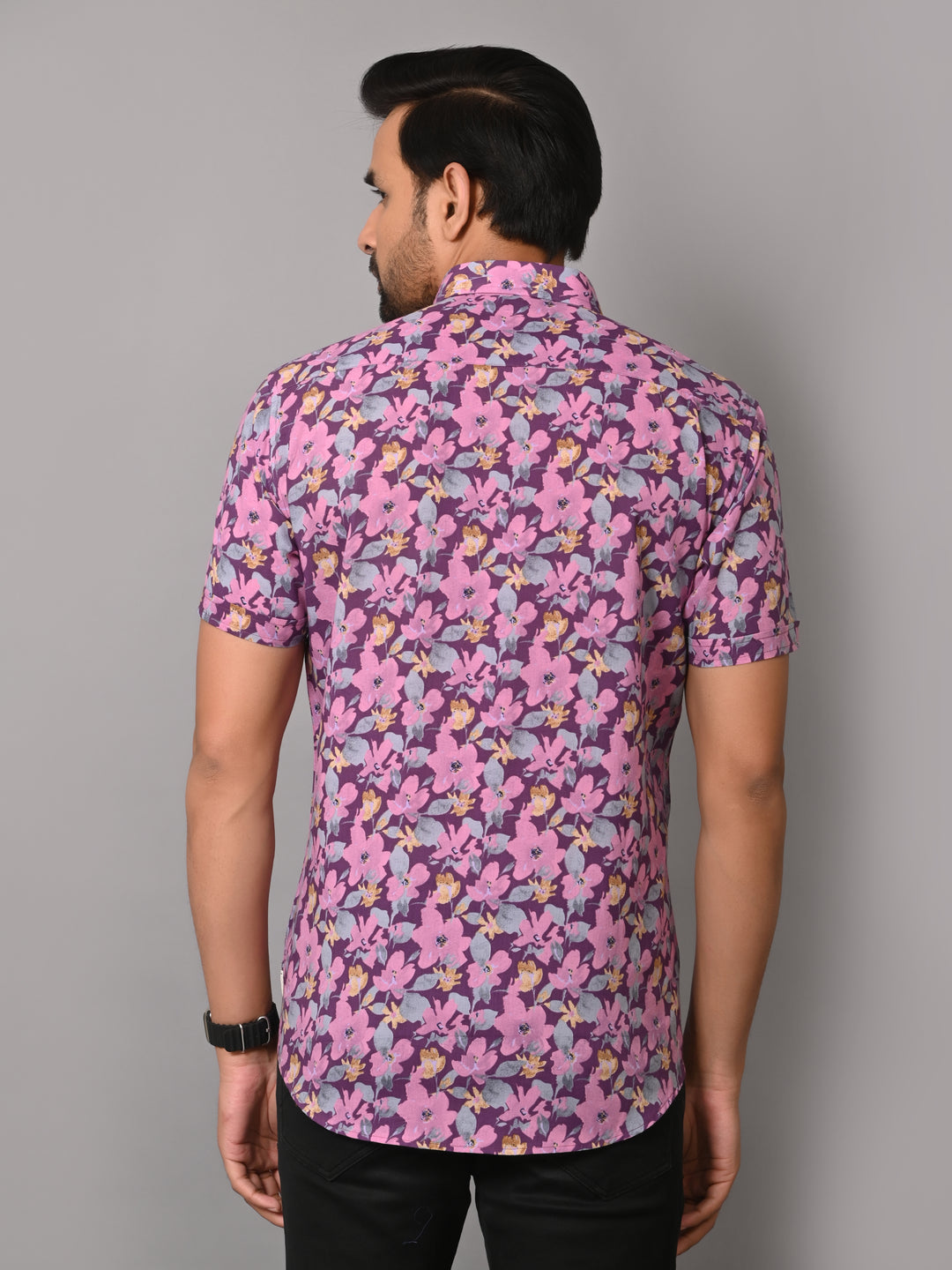 VJR Premium Pink Floral on Lavender Base Half Sleeves