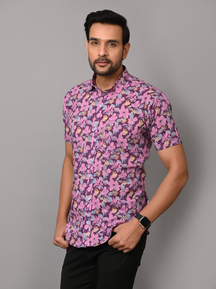 VJR Premium Pink Floral on Lavender Base Half Sleeves