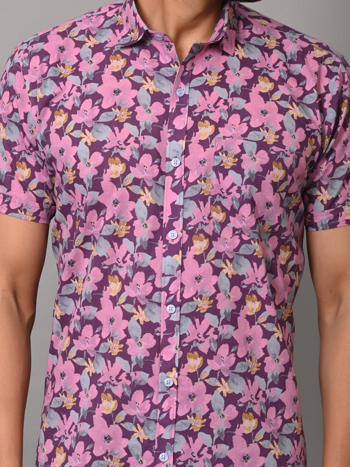 VJR Premium Pink Floral on Lavender Base Half Sleeves