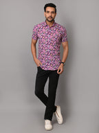 VJR Premium Pink Floral on Lavender Base Half Sleeves