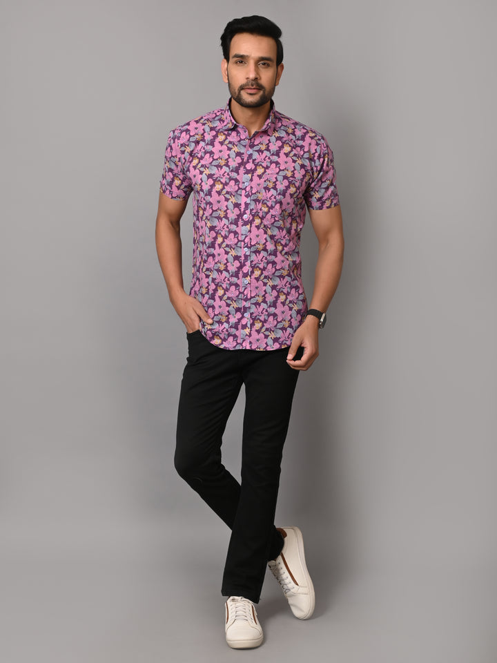 VJR Premium Pink Floral on Lavender Base Half Sleeves