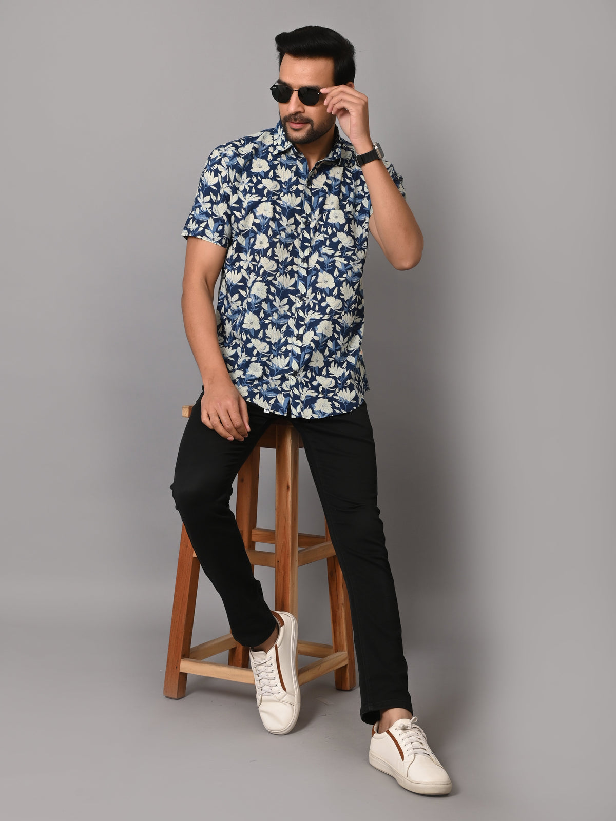 VJR Premium Stylish Blue Floral Half Sleeves
