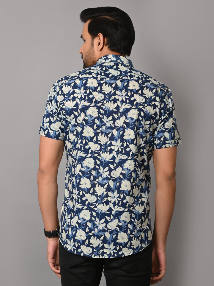 VJR Premium Stylish Blue Floral Half Sleeves