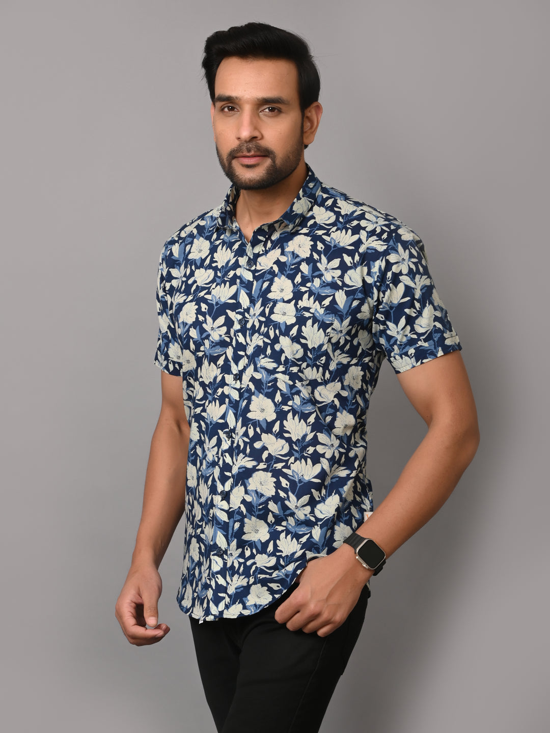 VJR Premium Stylish Blue Floral Half Sleeves