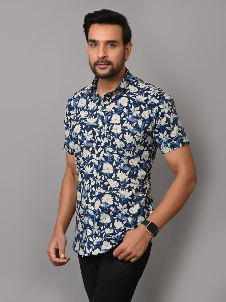 VJR Premium Stylish Blue Floral Half Sleeves