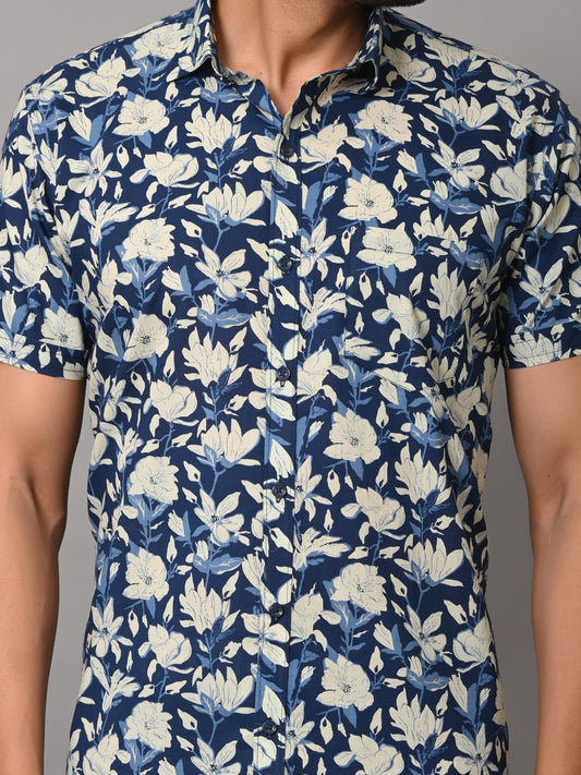 VJR Premium Stylish Blue Floral Half Sleeves