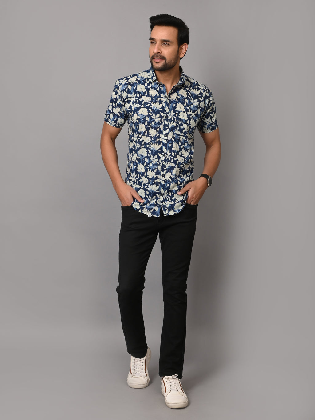 VJR Premium Stylish Blue Floral Half Sleeves