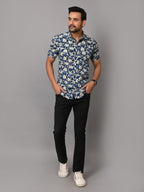 VJR Premium Stylish Blue Floral Half Sleeves
