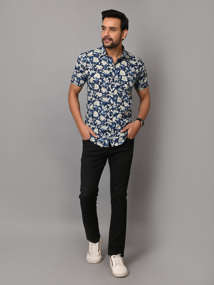 VJR Premium Stylish Blue Floral Half Sleeves